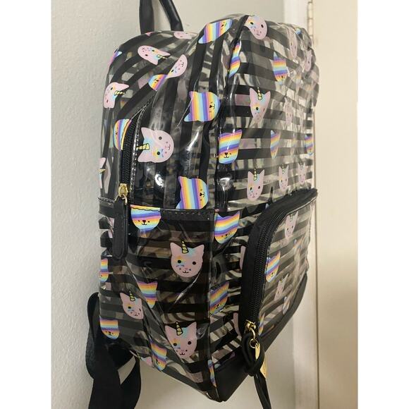 LUV BETSEY JOHNSON‎ Kitty Unicorn Lg Black Striped Clear Backpack NWOT - Picture 5 of 9